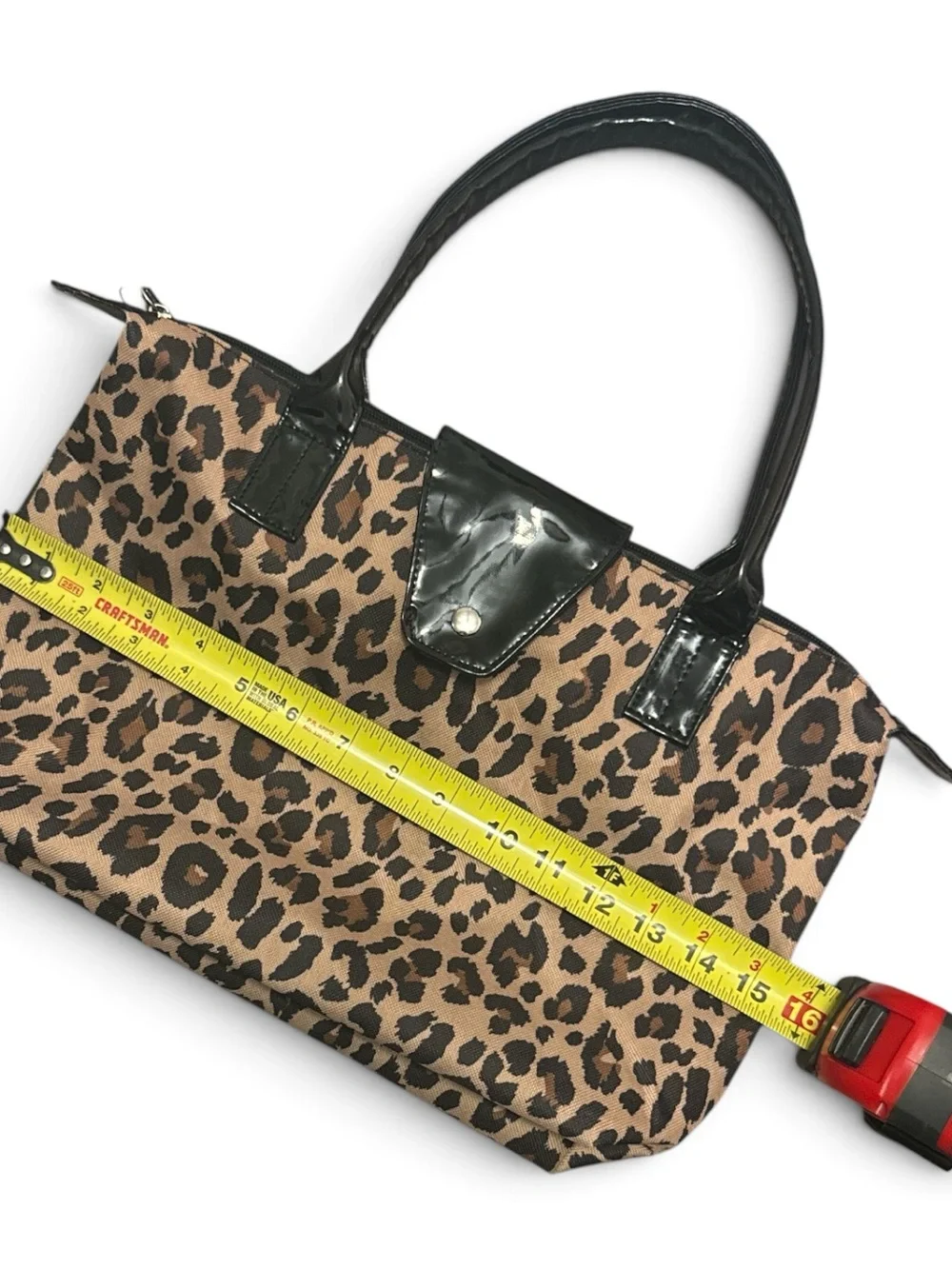 Leopard Print Tote Bag with Black Patent Trim